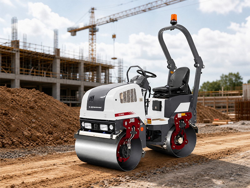 Rolo compactador CC900 em obra